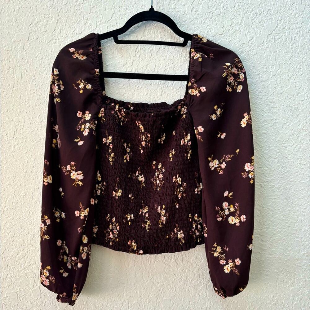 Abercrombie & Fitch Brown Women's Blouse Top Flowers  Cottagecore Small $60